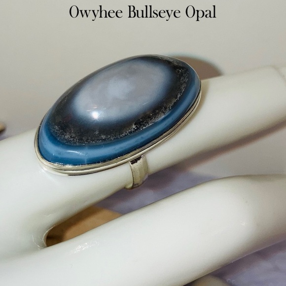 Owyhee Bullseye Blue Opal Gemstone Chunky Handmade Ring - Picture 2 of 7